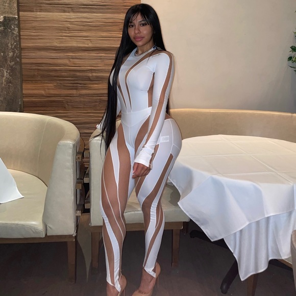 MUGLER for FWRD Sheer Tulle Bodysuit in White & Nude Size 38 - Picture 2 of 7